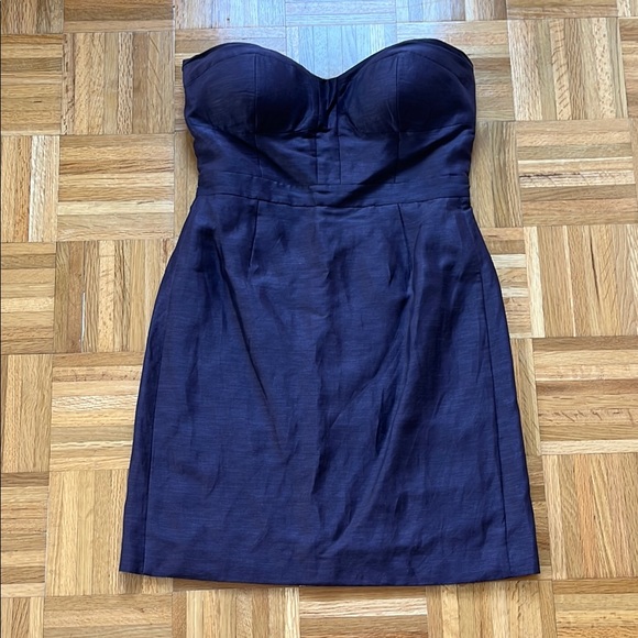 J. CREW Linen & Silk Eggplant Strapless Dress Sz 6 - Picture 1 of 5